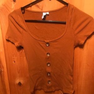 & Other Stories ribbed button burnt orange top